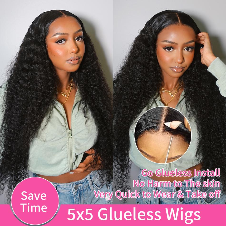 Bling Hair Easy Wear Ready and Go 5x5 HD Lace Closure Deep Wave Human Hair Wigs 6x4 Curly Glueless Wigs Pre Plucked Pre Cut Pre Bleached Lace Wig For Women Beginner Friendly with Baby Hair TikTokShopHolidayHaul