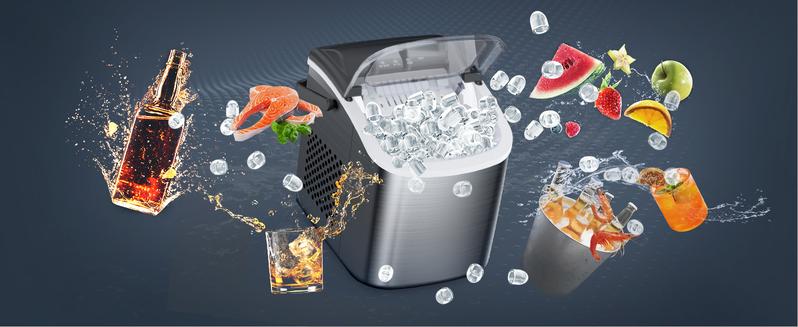 COWSAR Bullet Ice Maker Countertop with Self-Cleaning, Staninless Steel or ABS Plastic, 26.5lbs/24Hrs, 6 Mins/9 Pcs Bullet Ice, Portable Ice Maker for Kitchen/Home/Office/Party/RV