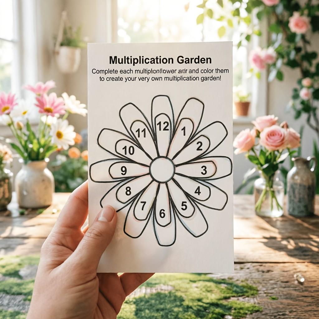 Multiplication Flower Activity Sheets 0-12 Learning, Math Supplement Practice, Multiplication Garden Table, 12 Pcs Educational Toys