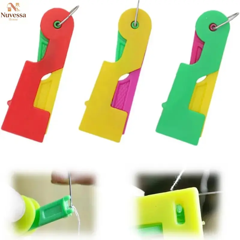 NUVES 3PCS Automatic Needle Threader, Sewing Machine Needle Threading Tool, Plastic Needle Threader Device Hand Sewing, Embroidery & Crafting Organiser