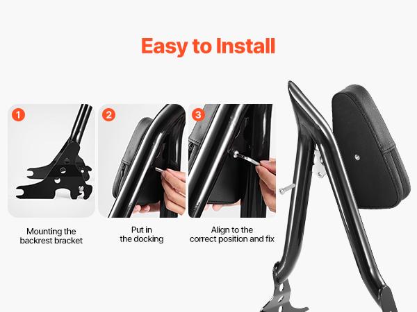 Motorcycle Backrest Sissy Bar, Compatible with Harley-Davidson Touring Models, 27-Inch Height Quick Release Detachable Passenger Backrest, Durable Metal Frame with Leather Rear Pad, Black