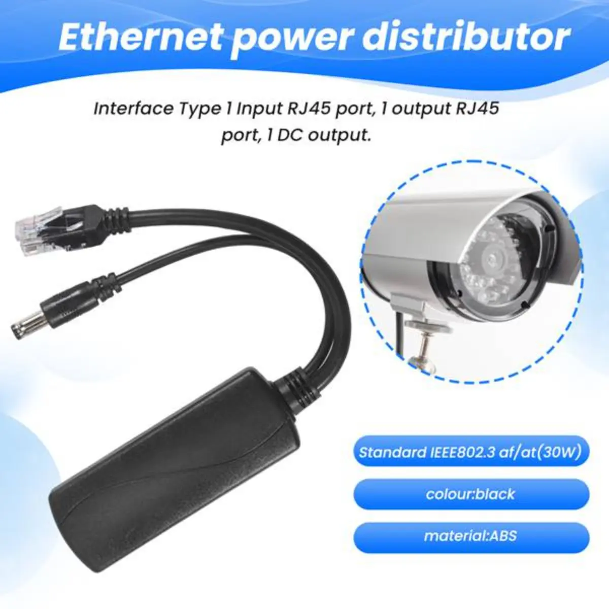 Gigabit PoE Splitter 12V 2A Adapter ABS Network Power Separator for Security Devices Wireless Equipment