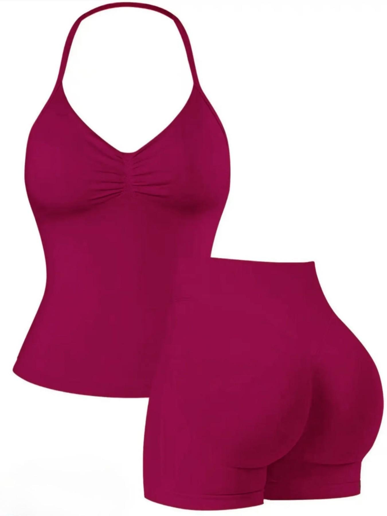 Women's Upgraded Square Neck Halter Sports Tank Top and High Waist Shorts Sporty Set, Sportswear, Yoga Clothes, Perfect for Yoga Fitness Party