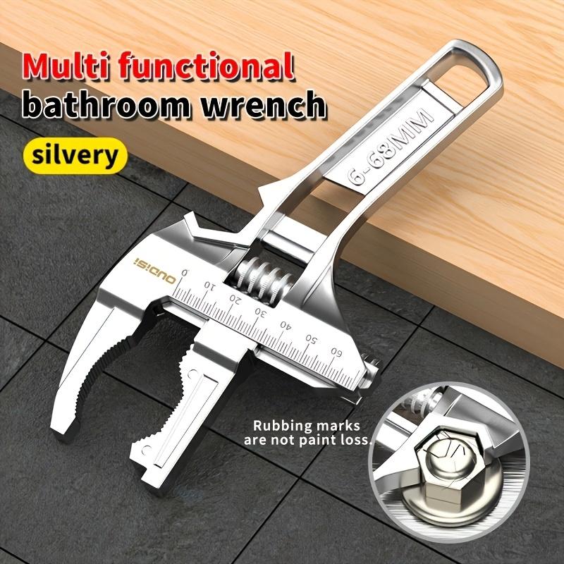 Multi-Functional Adjustable Wrench, Strong Grip and Wide Bore, Stainless Steel + Aluminum Alloy, Ideal for Narrow Bathroom Spaces, No Assembly Needed