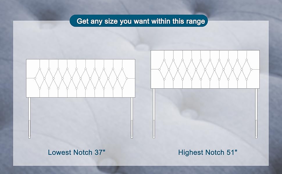 Tufted Upholstered Headboard Twin/Full/Queen/King Size, Solid Wood Head Board with Durable Metal Legs, Adjustable Height Bed headboard from 37” to 51” Fabric Headboard in Modern Button Design Tufted Upholstered Headboard Twin/Full/Queen/King Size, Solid Wood Head Board with Durable Metal Legs, Adjustable Height Bed headboard from 37” to 51” Fabric Headboard in Modern Button Design