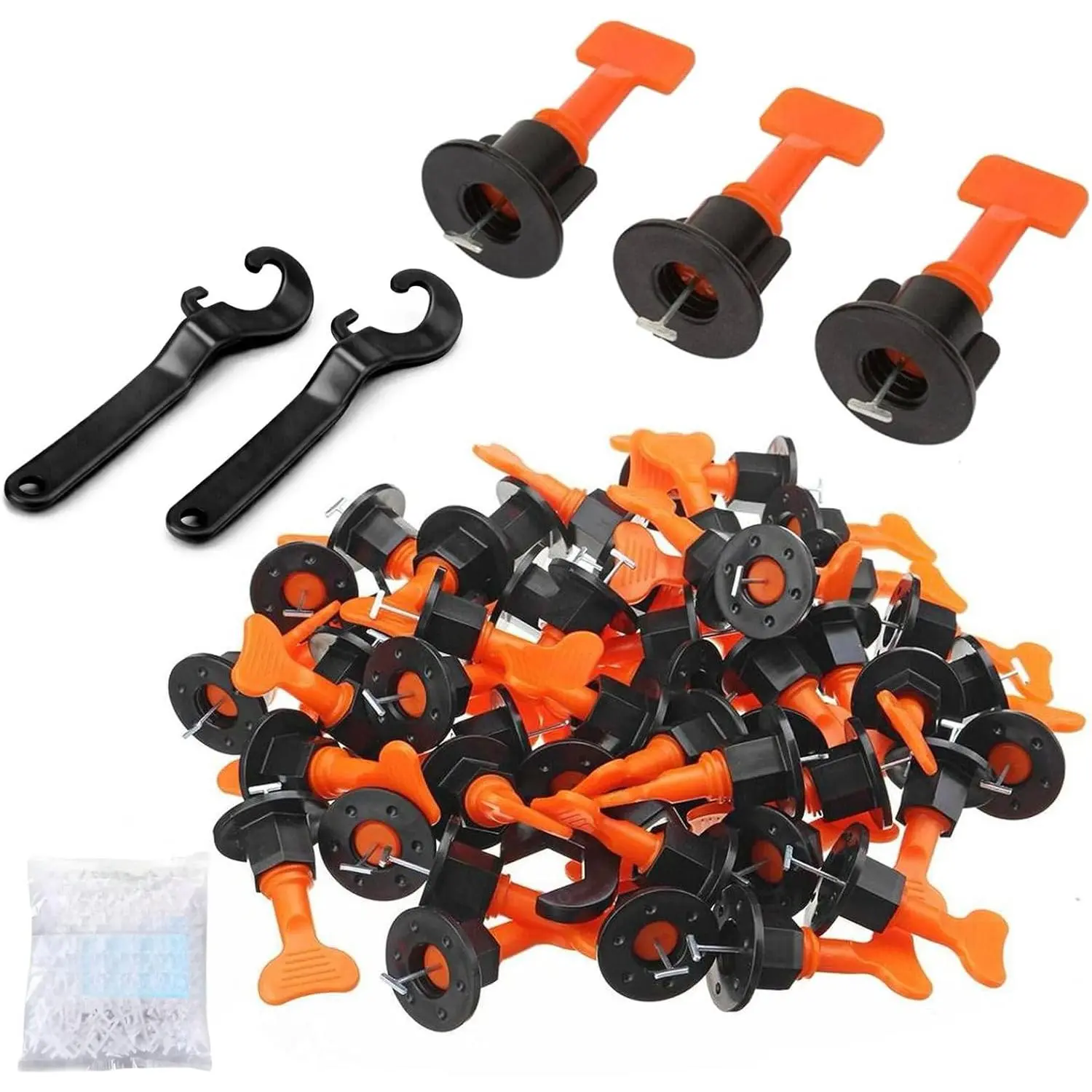 Tile Leveling System Kit with 100 Reusable Tile Levelers, 500 Tile Spacers (2mm) & 2 Wrenches – Tile Leveling Clips for Walls & Floors, Adjustable Tile Spacers Leveling System for 2-8mm Gaps