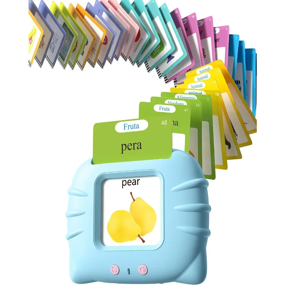 Bilingual Spanish and English Talking Flash Cards for Ages 2+, Pocket Speech Therapy Toy with 510 Words, Montessori Language Learning Toy, Children's Sensory Learning Kit