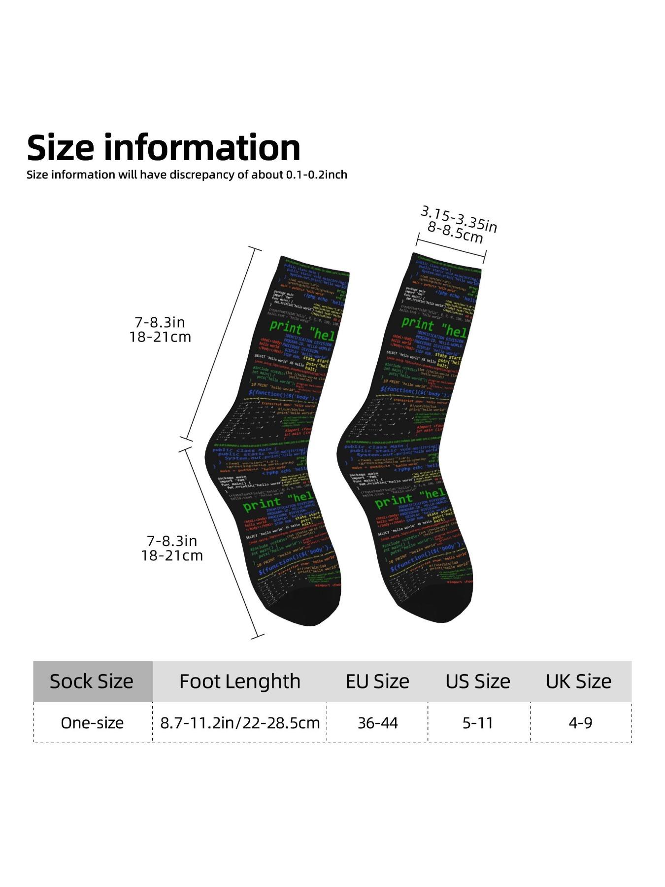 BIIHUDU Men'S Linux & Python Code Socks - Full-Body Programming Language Design (World; Hello World; print();) - Dark Green/Red - Tech Gift for Programmers, Developers - Durable Polyester Casual & Formal Wear - Novelty Computer Socks