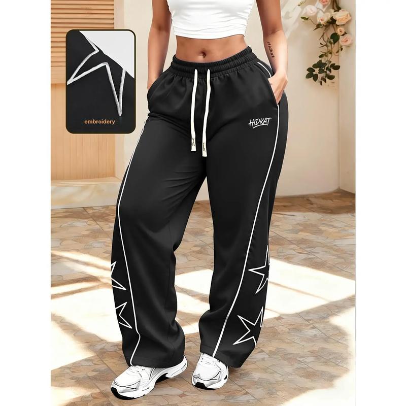 Women's Star Embroidered Soft Stretchable Joggers Elastic Waistband with Pockets, Comfy Loose Fit Casual Sports Pants, Stylish Soft for Spring & Autumn Outdoor Leisure (Female Sportswear), Soft Stretchable Jogger, Comfy Joggers