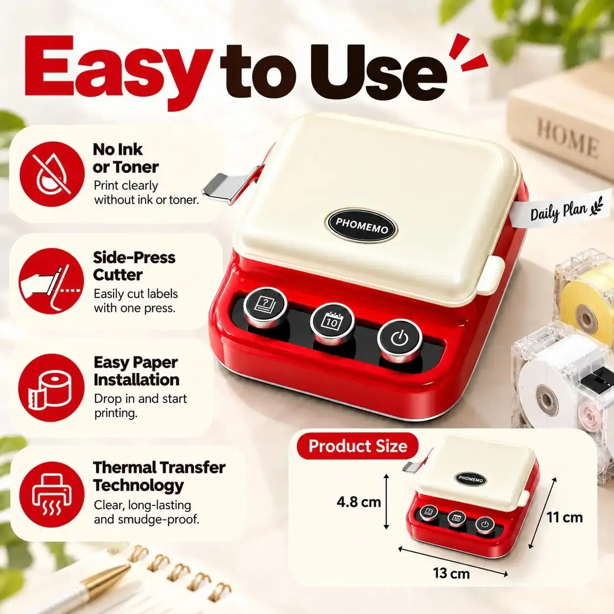 Mini Bluetooth Label Maker Retro Portable Label Printer with App and PC Support Ink Free Printing for Home Kitchen Office Organization Perfect for Organizing Jars Files Cables and Storage Bins Easy to Use No Ink Required for Quick Custom Labeling Any