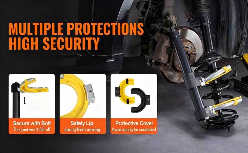 VEVOR Strut Spring Compressor Set, Macpherson Strut Spring Compressor Kit, Interchangeable Fork Strut Coil Extractor Remover Tool, with Yellow Protective Sleeve and Carrying Case