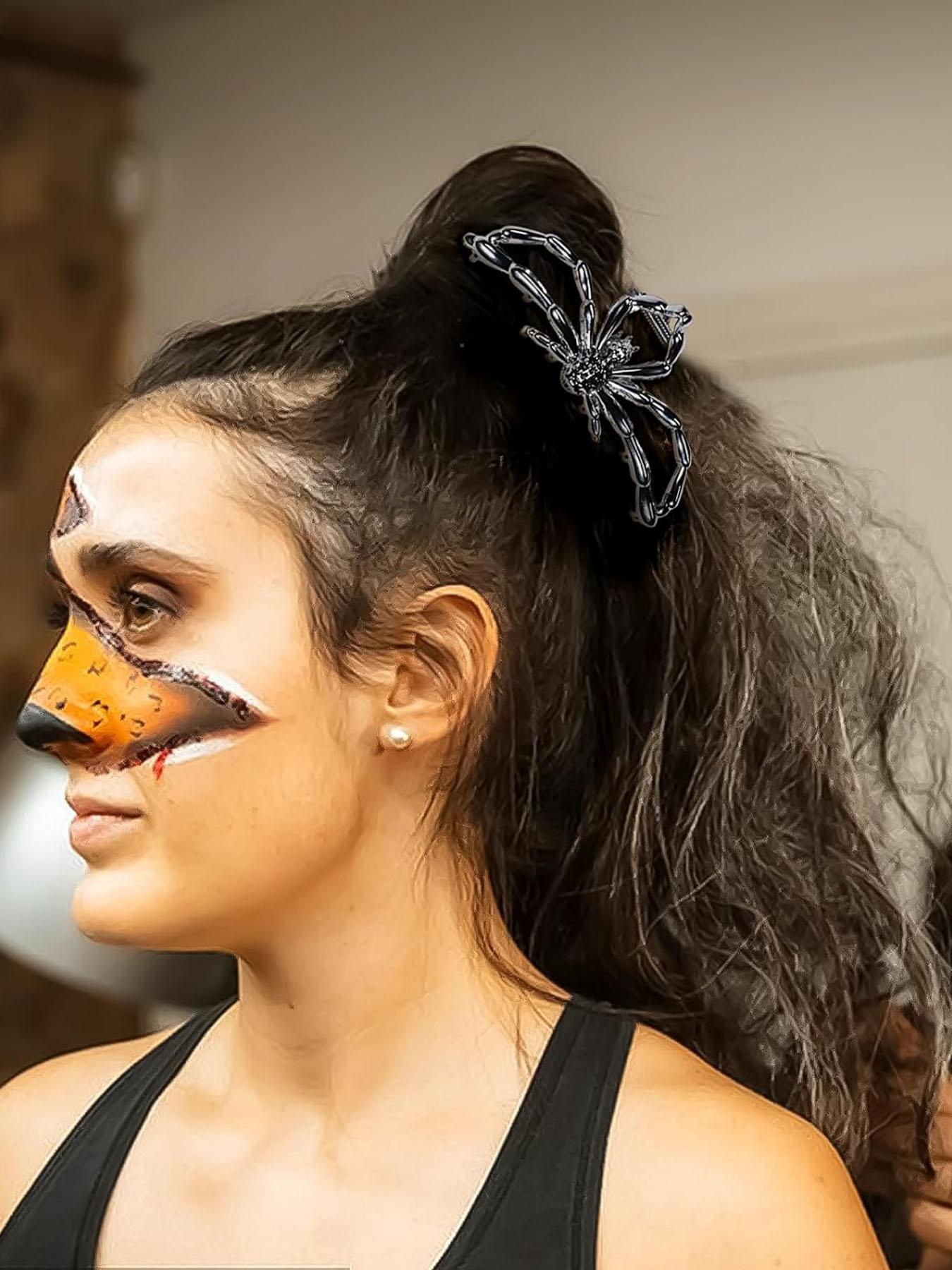 Spider Metal Hair Clip, 1pcs Gunmetal Spider Hair Claw Clip, Punk & Y2K-Style Hair Accessories, Decorative Hair Clips for Thin Hair