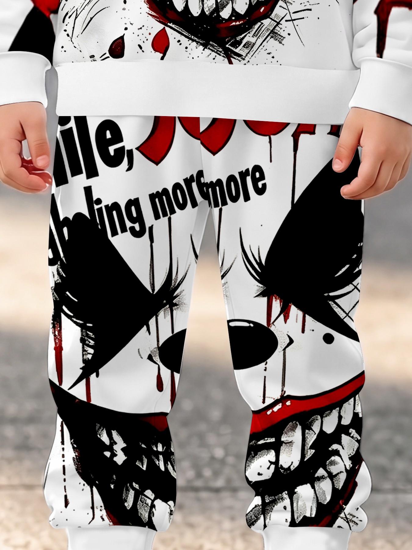 Boys' Unique Graffiti Full Print Hoodie and Long Pants Set, Casual Fall & Winter, Loose-Fitting, Natural Waist, All over Print