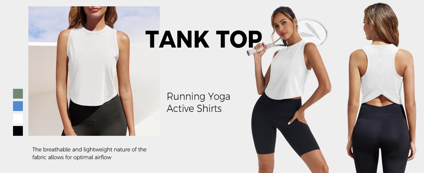 Fisoew Womens Workout Cropped Tank Tops Racerback Sleeveless Crewneck Running Yoga Active Shirts
