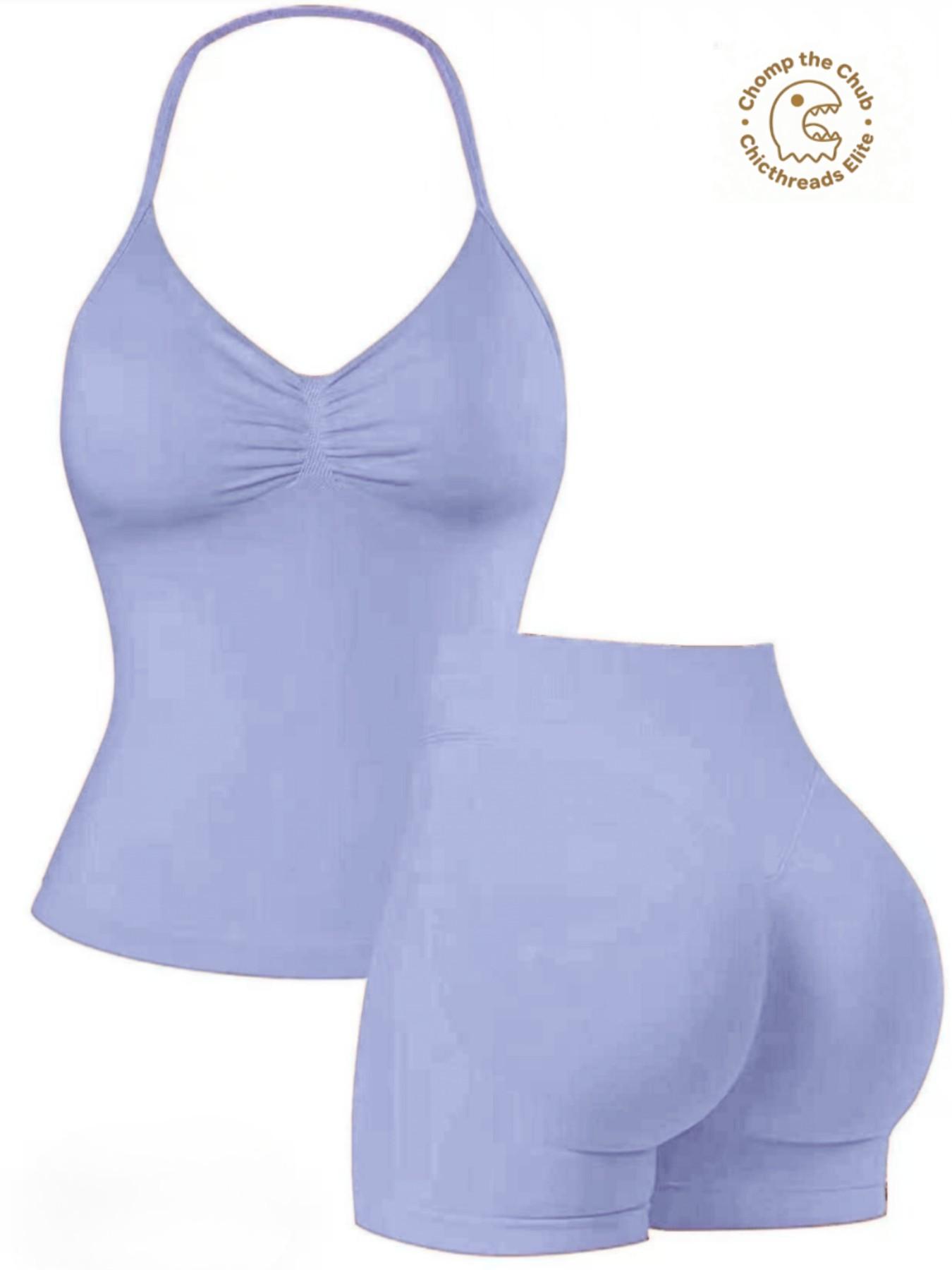 Bootie Lifting & Snatched Waist Yoga Set, Halter Ruched Top + High Waist Sculpting Shorts, Ideal for Gym, Yoga, Activewear, Gym Workout Set, High Stretch Sporty, Gym Clothes Workout