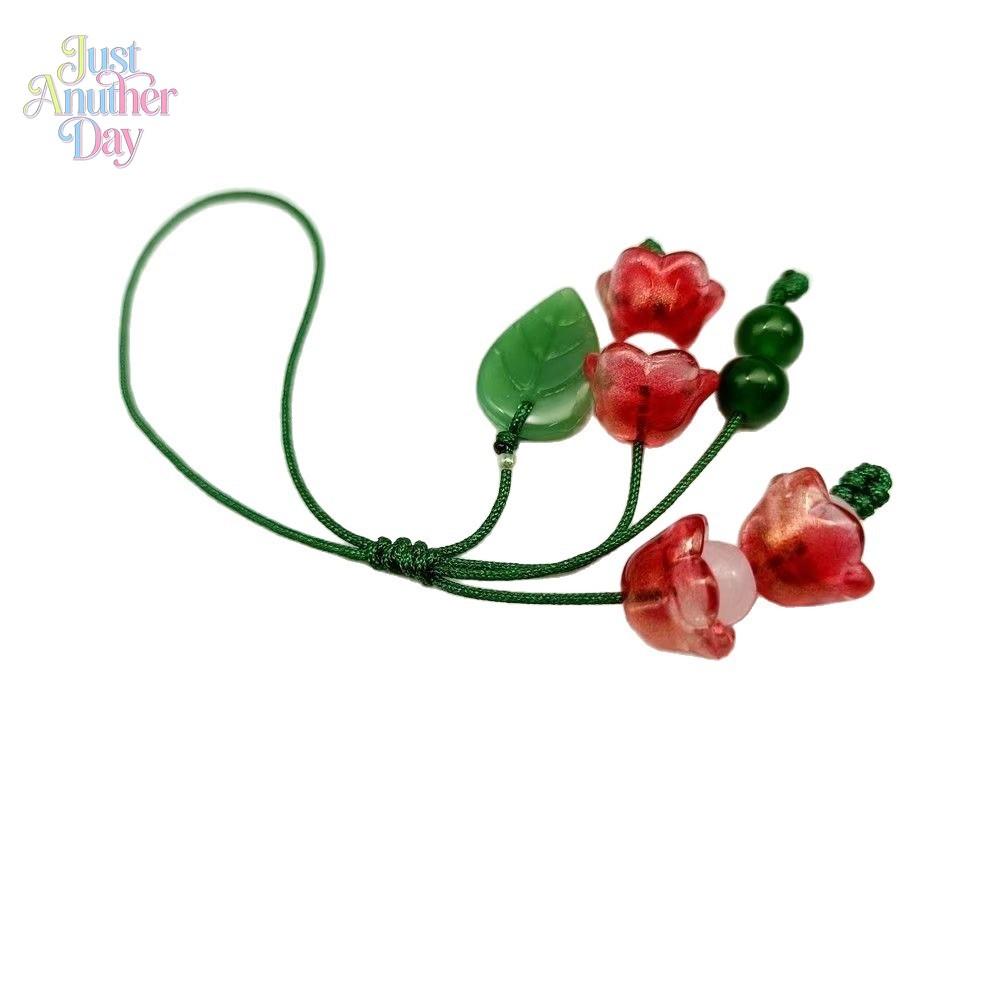 Lucky Bell Orchid Glass Charm, Aesthetic Lily of the Valley Phone & Bag Pendant, Feng Shui Green Flower Accessory for Phones, Bags & Keys