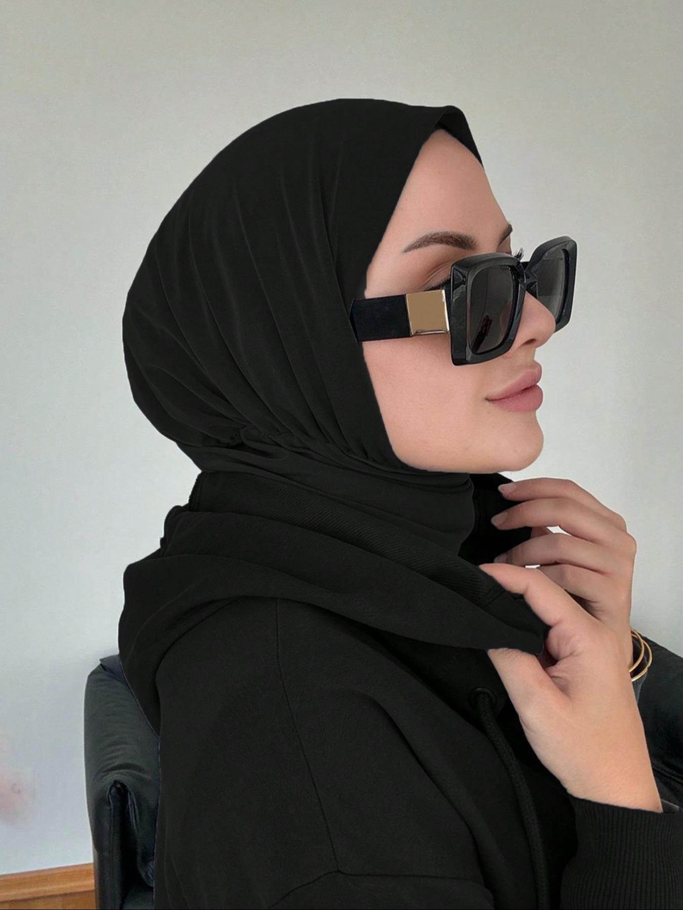 1pc Pre-Tied Elastic Muslim Headscarf, Women's Solid Color Hijab, For Muslim, Modal Material, Lightweight Breathable, Elegant Fashion Accessory
