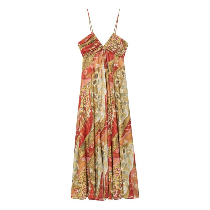 Women's Summer Dress Print Spaghetti Strap Maxi Dress Ruched Bust Flowy Silhouette Colorful Floral Pattern Festival Beach Vacation Outfit Fashion Dress 2025 Women’s Summer Fashion Elegant Party Dresses, Bohemian