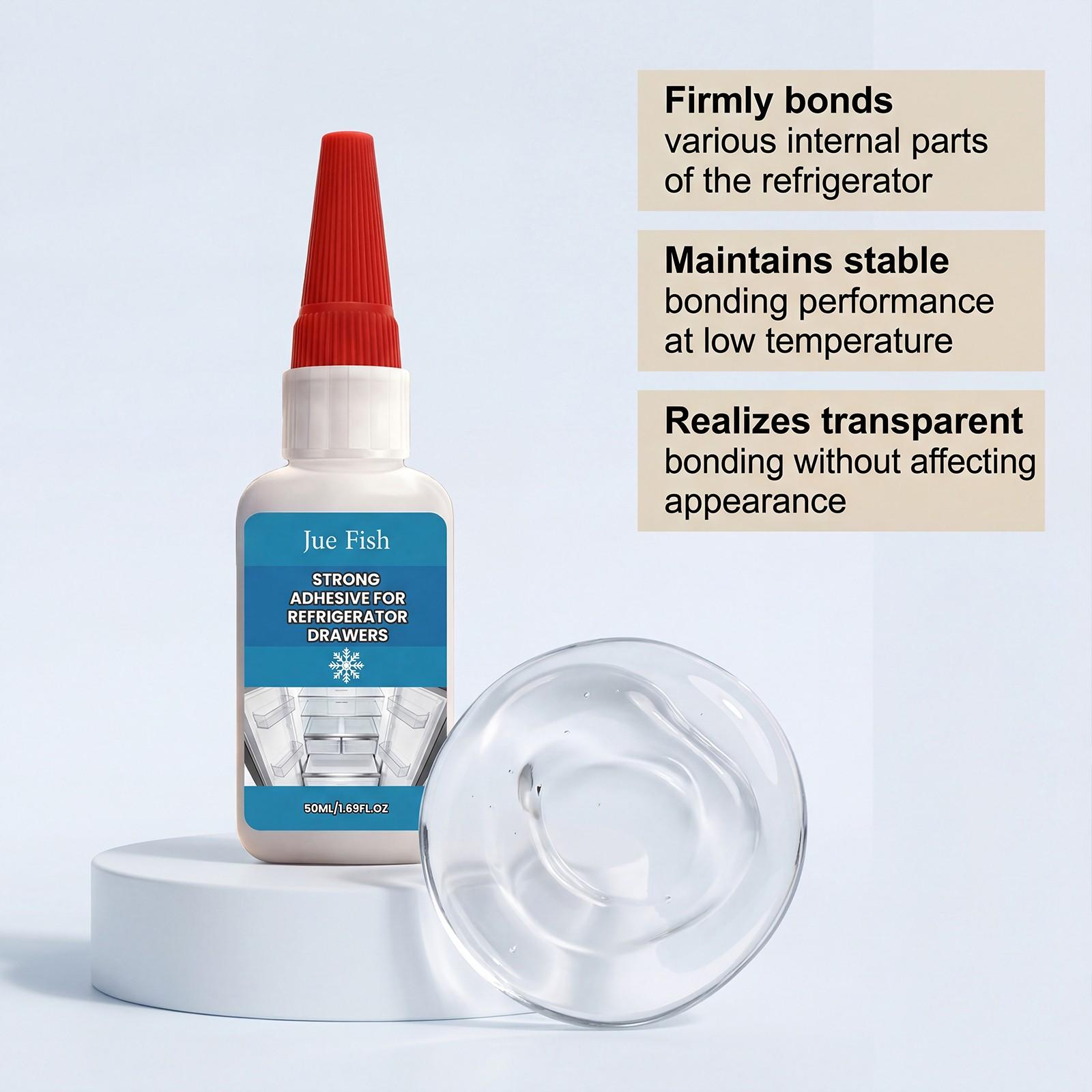 2-Pack Refrigerator Drawer Adhesive (50ML*2), Easy-To-Use, No Nails Needed, Durable Cold Temperatures, Adhesive for Refrigerator Parts