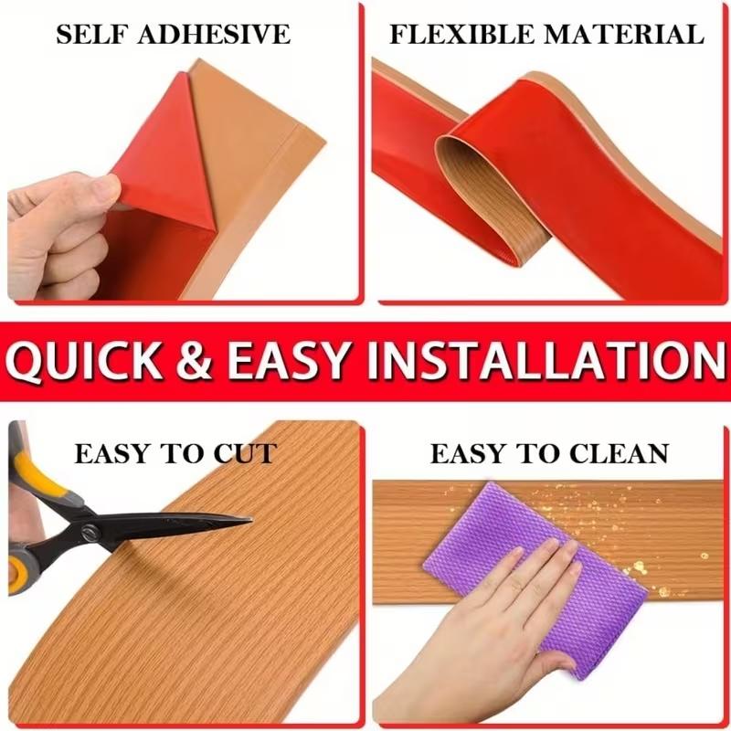 8cmx2meters PVC self-adhesive baseboard, Door Edges and Baseboard Decorative Strip, Self-adhesive with Wider Edges, Peel-and-stick Floor Trim with Removable Backing