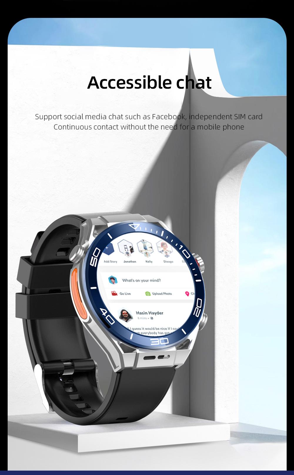 1.52in Round Screen Metal Smartwatch - Card-Slot Wearable Tech Device, Foreign Trade Version 2+16G Single Camera Digital Camera, X5 Model Health Tracker, Hot TikTok Party Toy