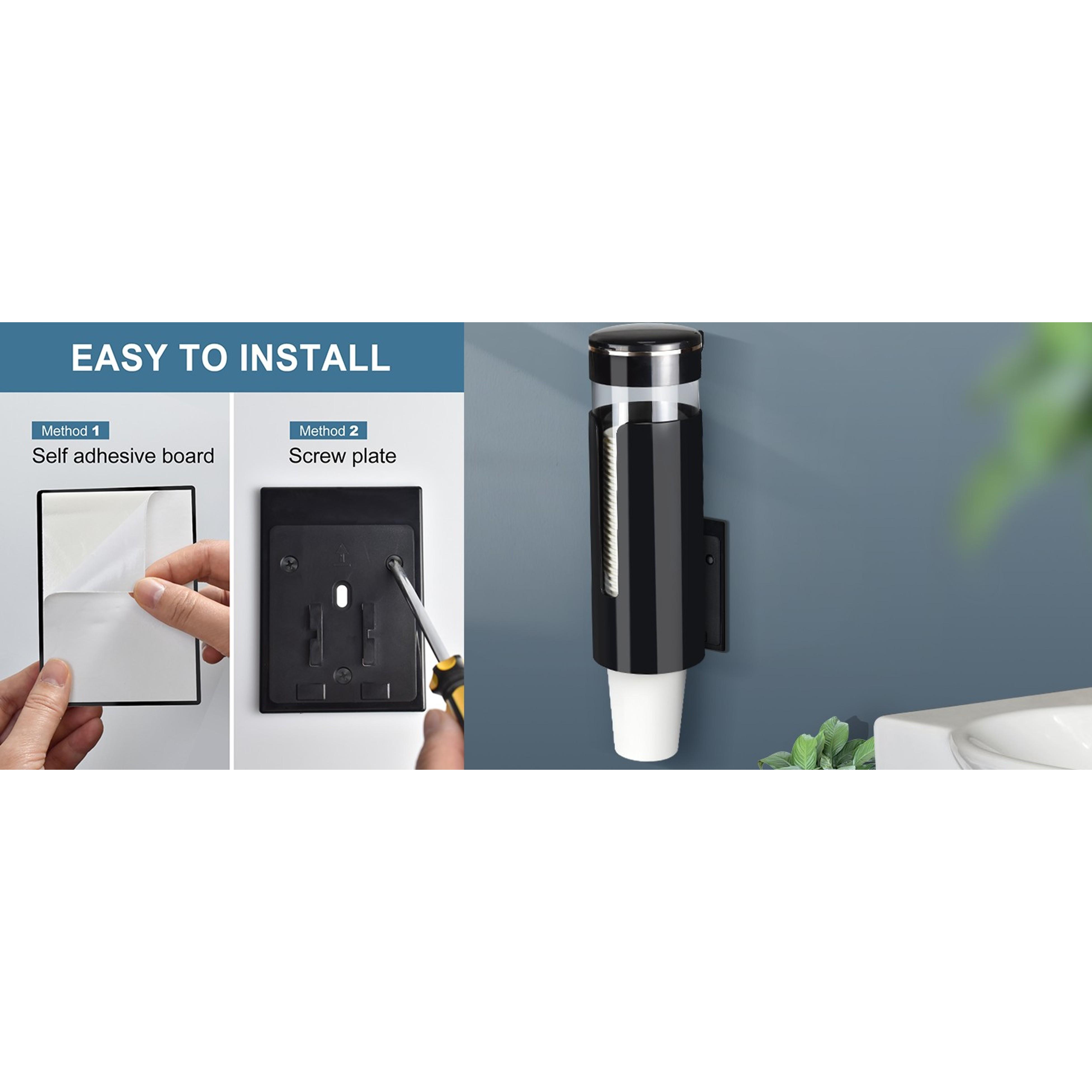 Cup Dispenser, Wall Mount Water Cooler Cup Dispenser | fits 4-7 oz Disposable Paper and Plastic Cups, Pull Type Cup Holder for Bathroom, Office, Break Room, Gym, Black Cup Dispenser, Wall Mount Water Cooler Cup Dispenser | fits 4-7 oz Disposable Paper and Plastic Cups, Pull Type Cup Holder for Bathroom, Office, Break Room, Gym, Black