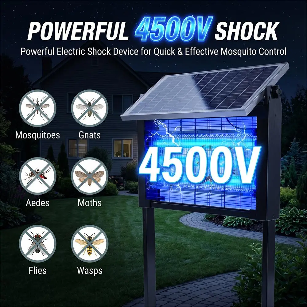 【Summerfinds】Solar Mosquito Killer Lamp Outdoor –  High-Power Waterproof Insect Zapper with 3 Tubes, Dual Charging, 6000mAh Battery for Garden, Yard, Farm, Patio, UV Attractant Light, Safe Mesh, Auto Trap & Manual Killer for Indoor Home, Patio, Camping