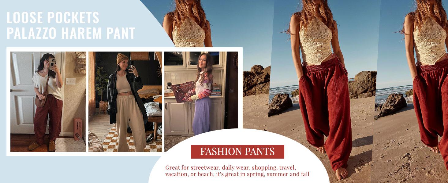 Molitree Womens Baggy Wide Leg Pants Casual Elastic Waisted Palazzo Harem Pants with Pockets Molitree Womens Baggy Wide Leg Pants Casual Elastic Waisted Palazzo Harem Pants with Pockets