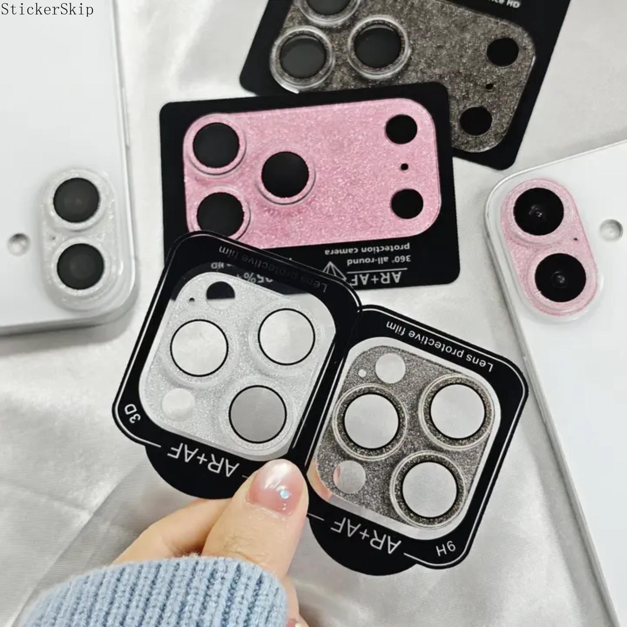 2026 Glitter Camera Lens Protector, Tempered Glass Lens Cover for iPhone 14/15/16/17 Pro & Pro Max Plus, Scratch Resistant Drop Proof Strong Adhesion Rear Camera Protector