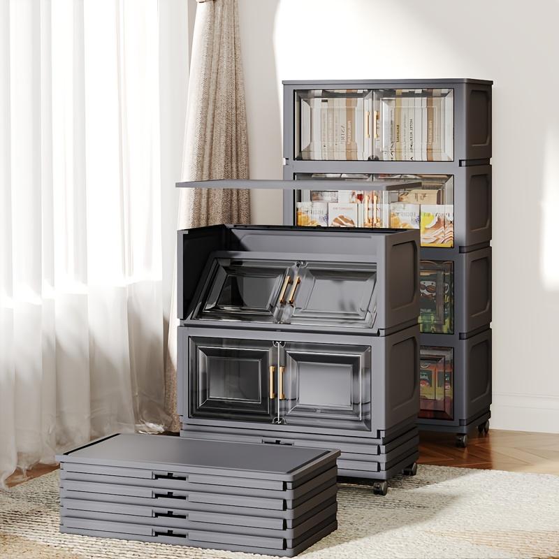 A five-tier (42.72 inches) entryway Plastic storage cabinet, Multi Layer Cabinet, featuring a large capacity with 3/4/5-tier shelving, a magnetic door design paired with silent universal wheels, making it a movable entryway storage cabinet