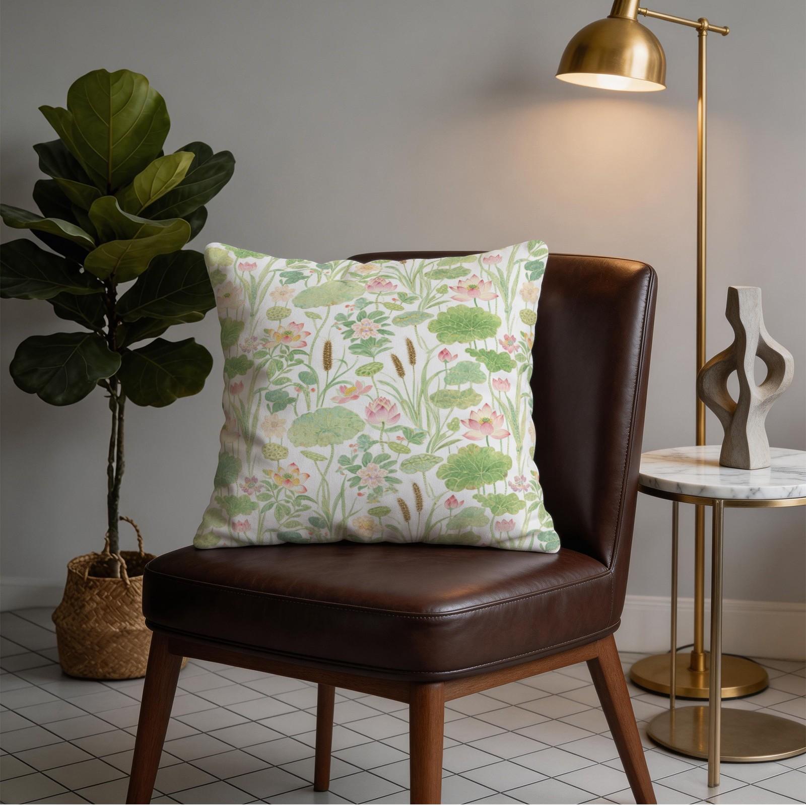 1 Piece Watercolor Lotus Pond Throw Pillow, HD Digital Printed Decorative Cushion, Aesthetic Boho Accent Pillow with Zipper Closure for Sofa Couch Bed Living Room Home Decor