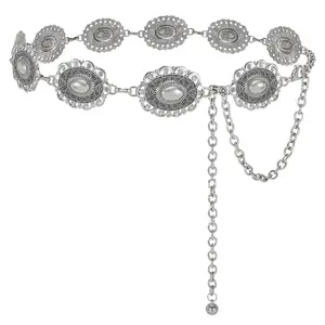 JASGOOD Western Oval Concho Belt for Women Cowgirl Metal Waist Chain for Dress Pants