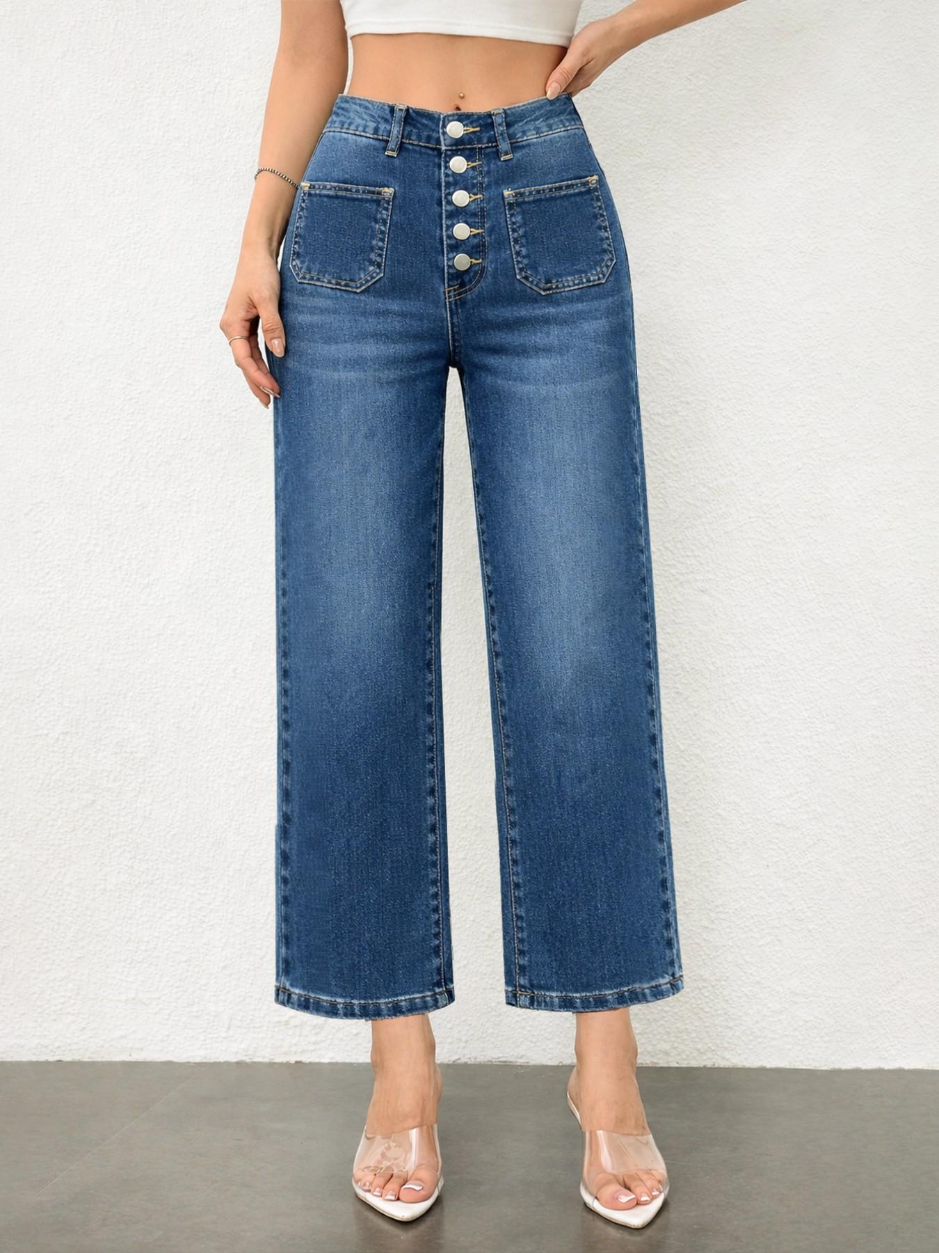 Women's High-Waisted Loose-Fit Denim Jeans, Comfortable Washed Blue Straight-Leg Pants for All Seasons, Casual Street Style