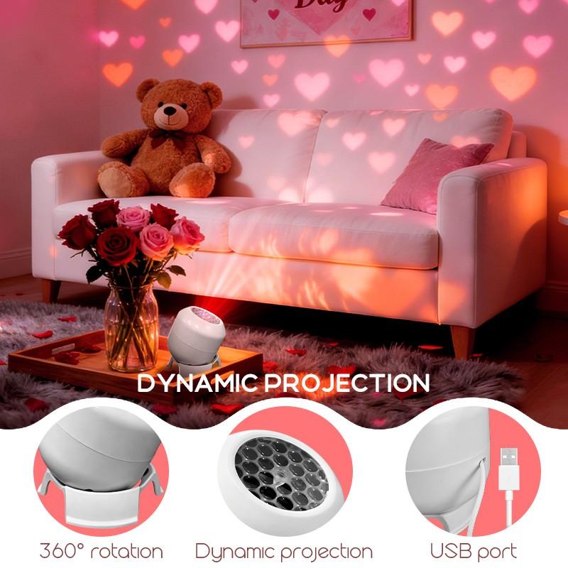 LED Heart Pattern Projection Lamp, Valentine's Day Ambient Ceiling Projector, USB-Powered Adjustable Dimmable Night Light