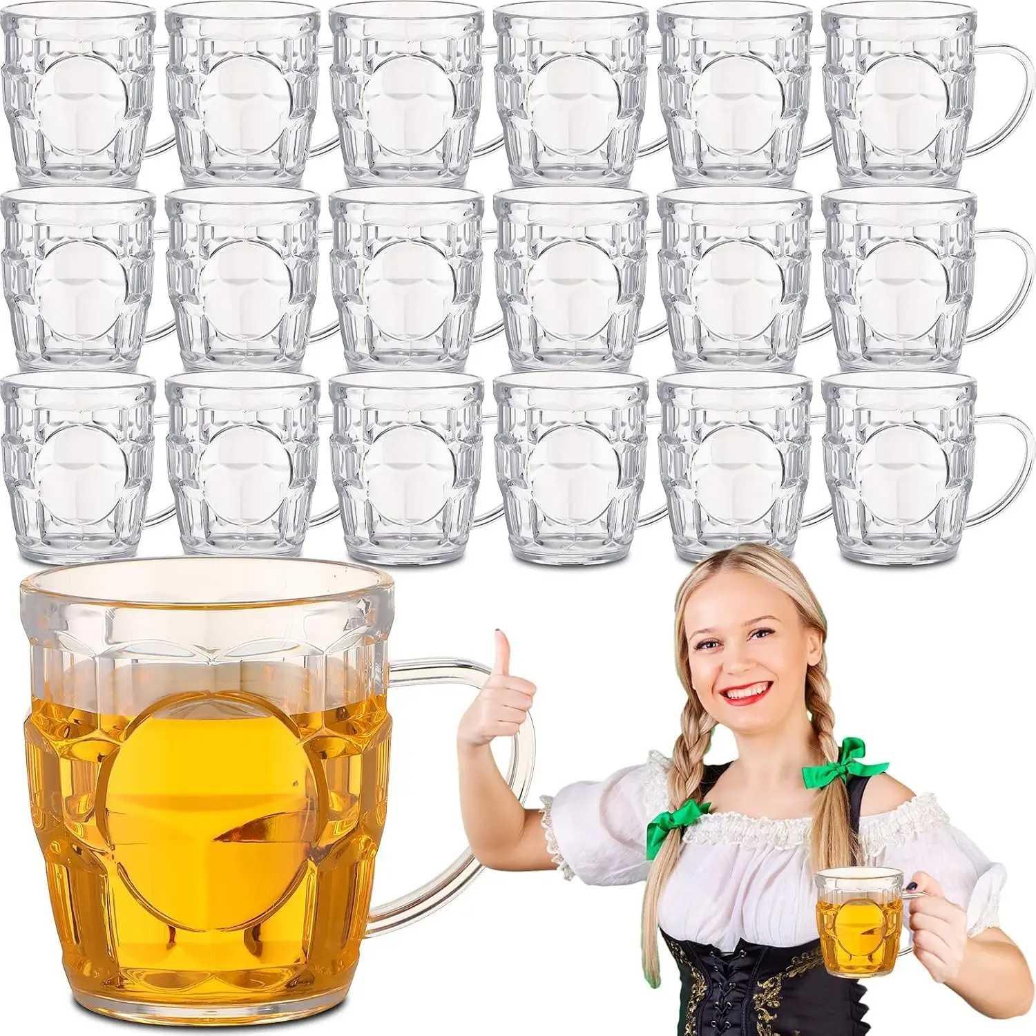 20 Pcs 8 oz Plastic Beer Mugs with Handles Dimpled Steins Small Beer Glasses Mini Mugs Reusable Oktoberfest Decorations for Festival Party Event Picnic BBQ, Clear
