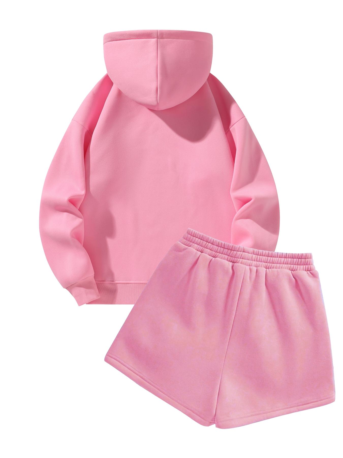 Unisex Solid Drop Shoulder Sweatshirt & Drawstring Waist Shorts Set, Casual Fashion Cozy Breathable Two-piece Outfits for Daily Outdoor Wear, Unisex Clothes for Fall,Airport Outfit