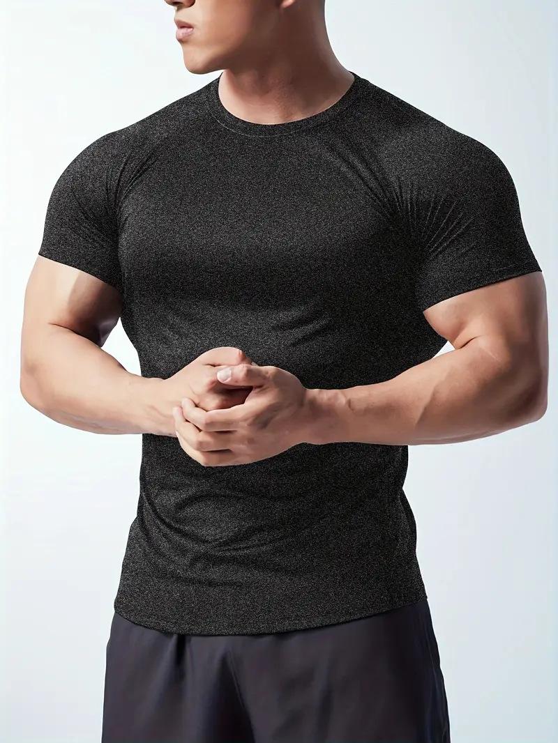 Summer Men's Sports Cationic Quick-Dry Tight-Fitting Round-Neck Stretch Casual Sports T-Shirt