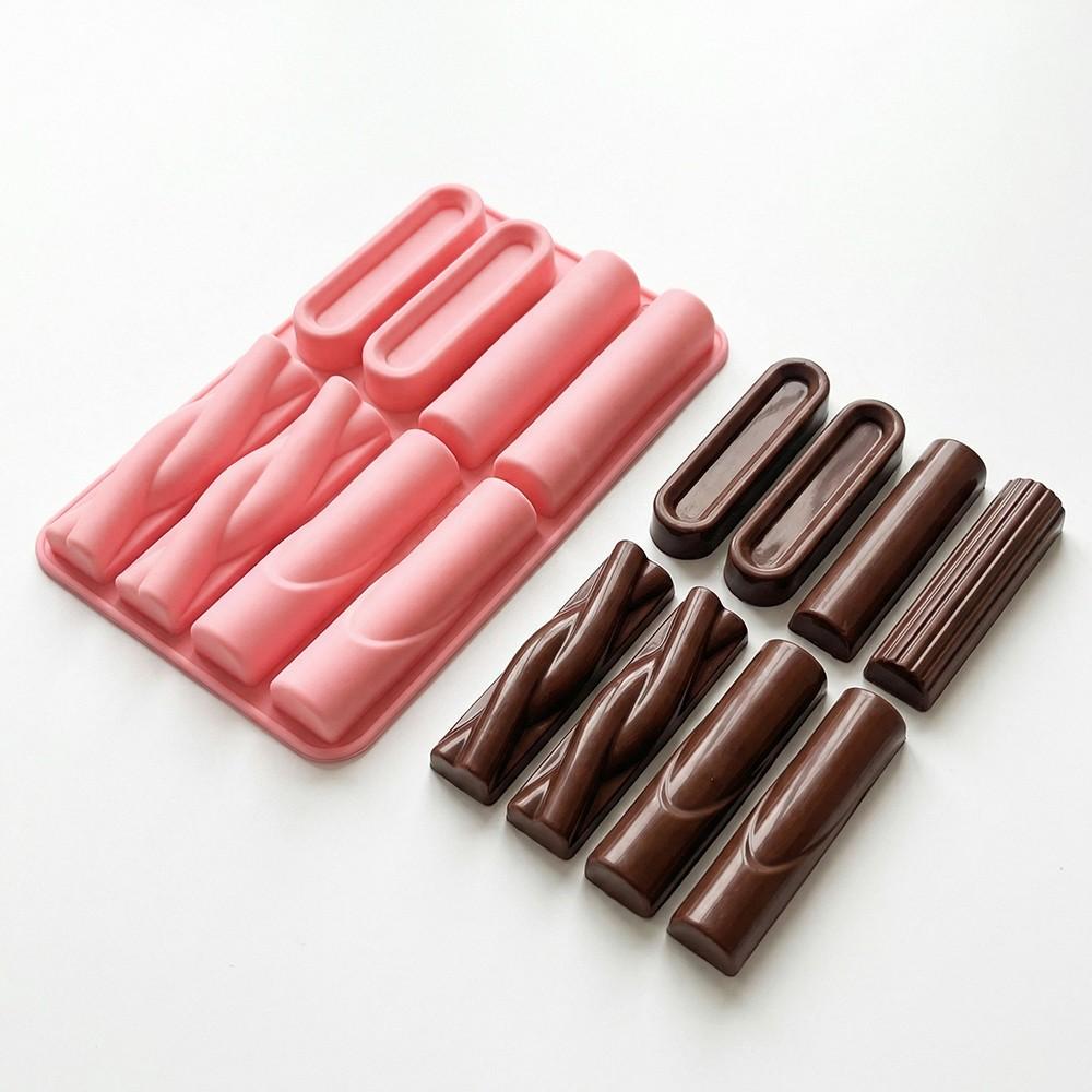 3pcs 8-Cavity Long Rectangle Silicone Cake Molds, 3D Chocolate Cream Cake, Brownie, French Dessert Mold, Baking Tools