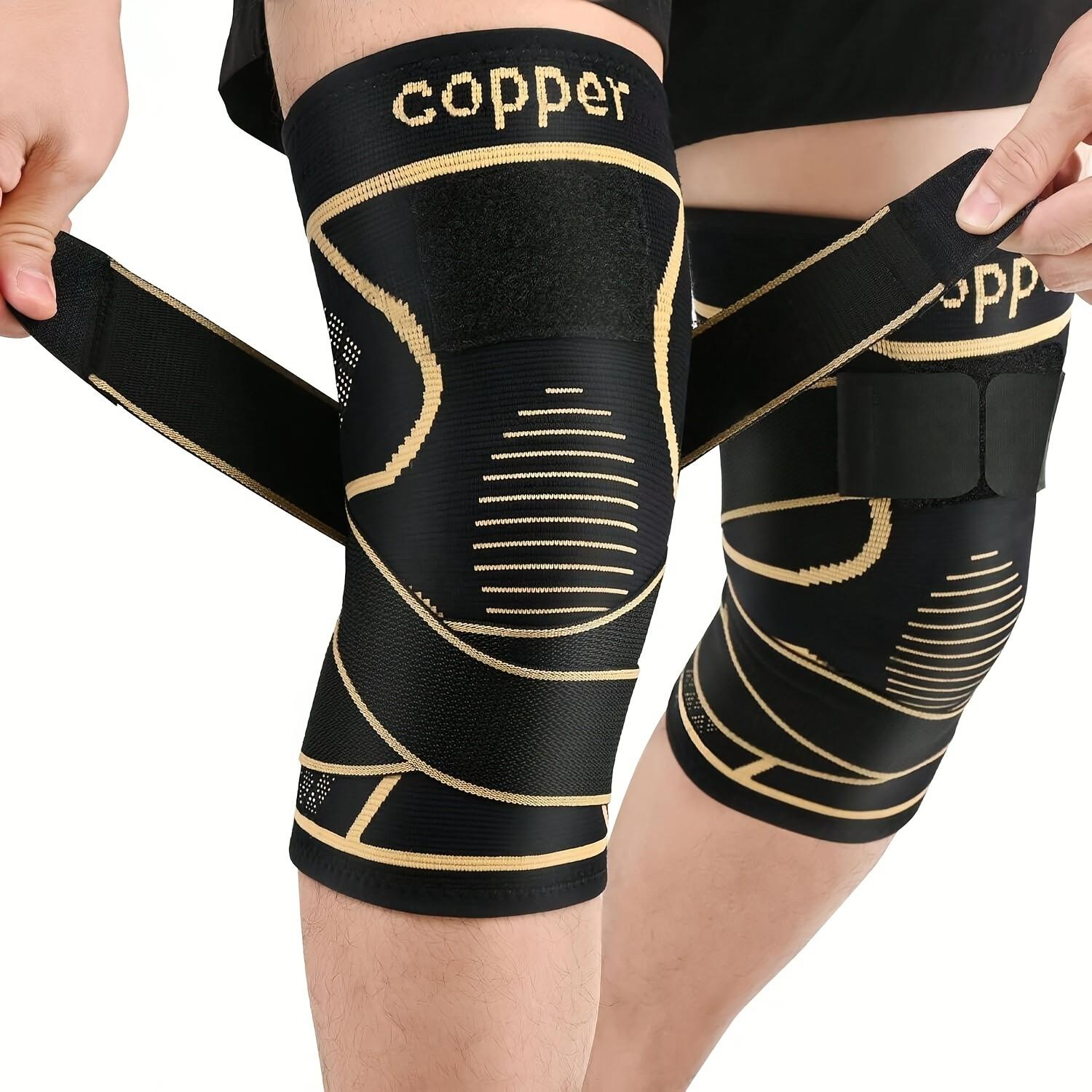 Men's Compression Strap Knee Brace, 2-Pack Copper Alloy Material, Nylon Blend Breathable & Durable, Ideal for Daily Use