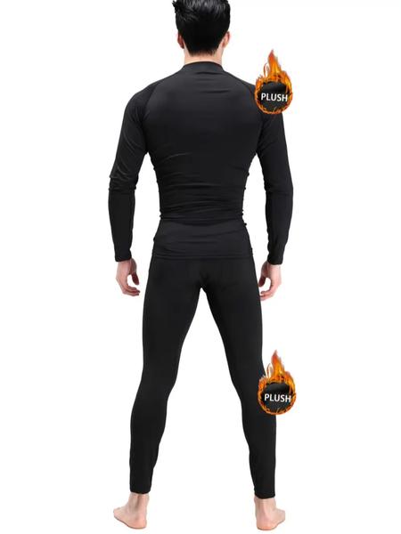 6pcs RUKIOO Men's Thermal Compression Sports Suit, Stand Collar Drop Shoulder Sleeves, Breathable High Elasticity Polyester/lycra, Fall & Winter Outdoor Training, Tight Leggings