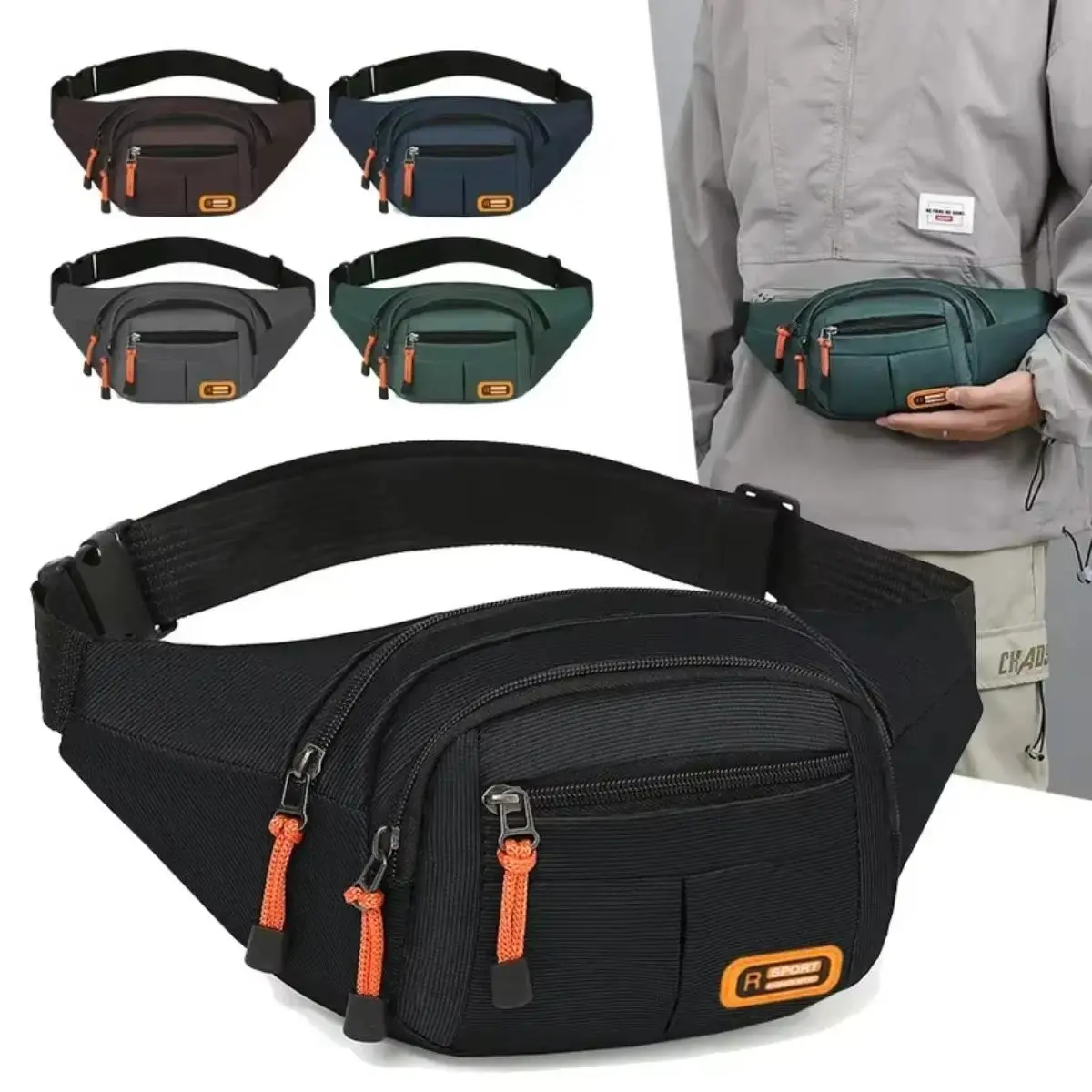 Men's Waterproof Oxford Fanny Pack, Aesthetic Casual Waist Bag with Anti-theft Zip and Large Capacity for Travel & Running, Simple, Waterproof Belt Bag, Fashion Waist Packs, Hiking Fanny Pack