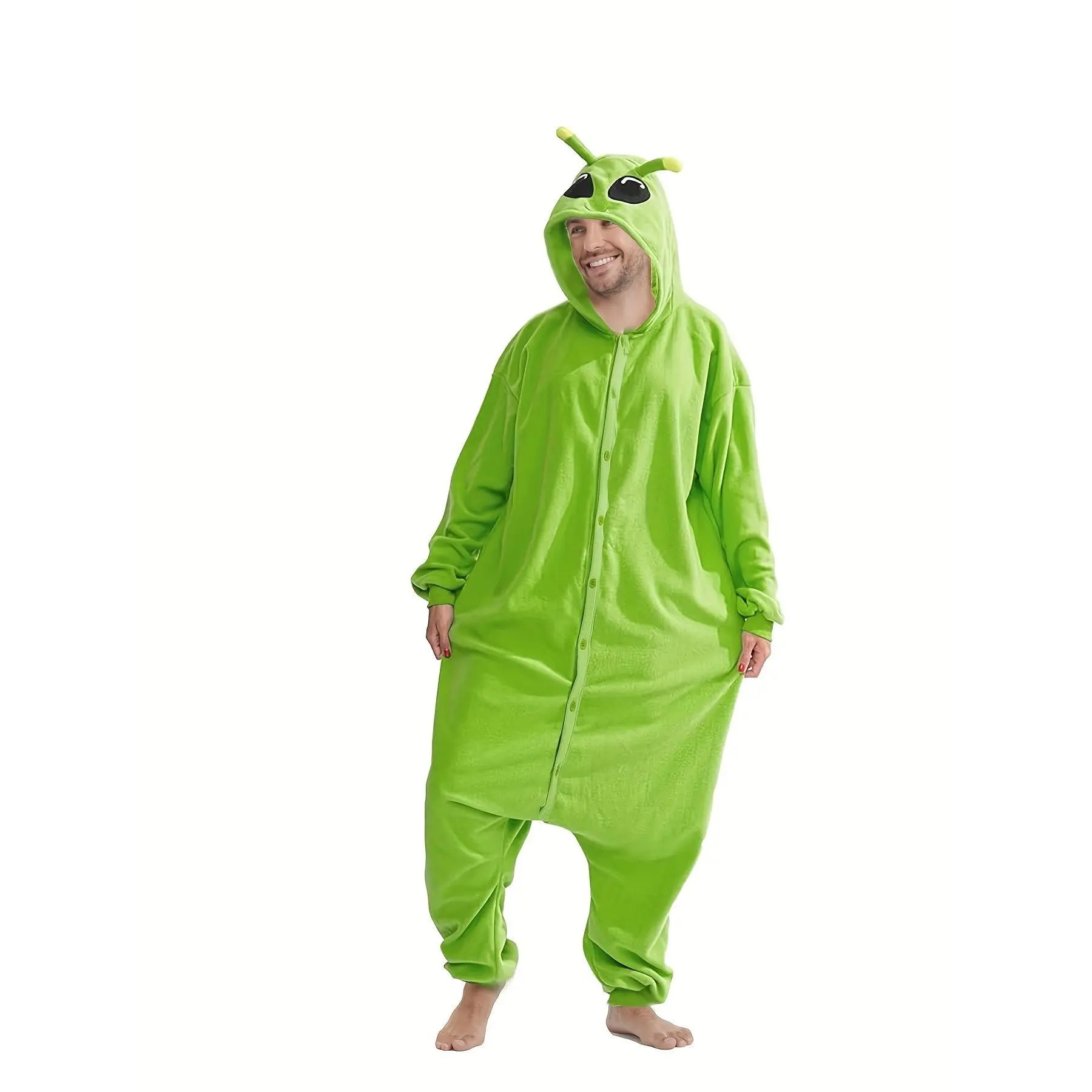 Adult Men'S Thick Cartoon Onesie Pajamas for Aliens, Warm Animal Onesie for Autumn And Winter, Long-Sleeve Hooded Warm Robe, Bathrobe, Quirky Halloween Costume