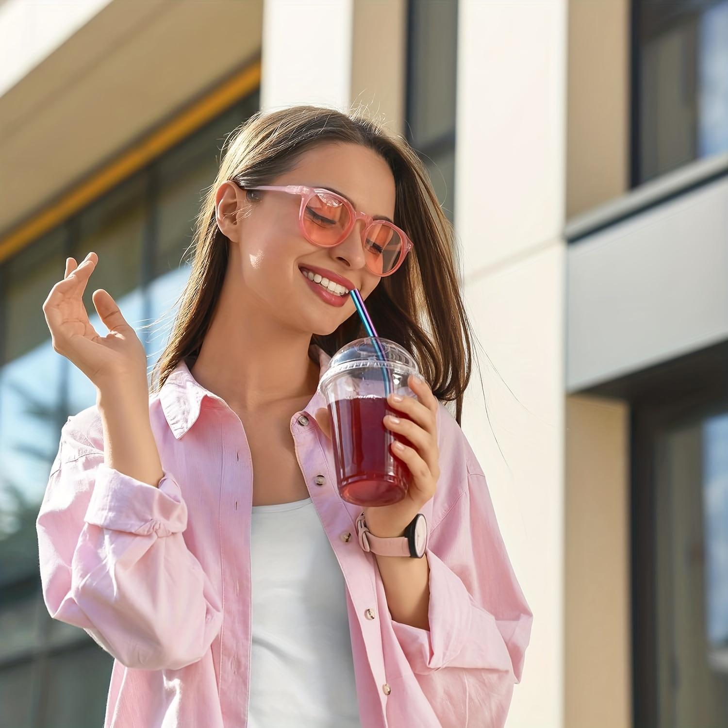 Rainbow Reusable Straw Set with Cleaning Brush, 304 Stainless Steel Straws for 20oz Tumblers, Kitchen Bar Party Accessories