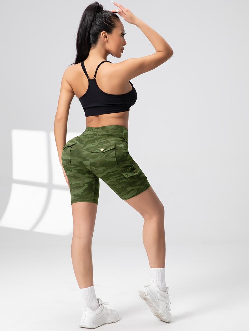 CHRLEISURE 3PCS Women High Waisted Cargo Shorts With Pockets Gym Running Shorts bike Shorts For Women fitness summer