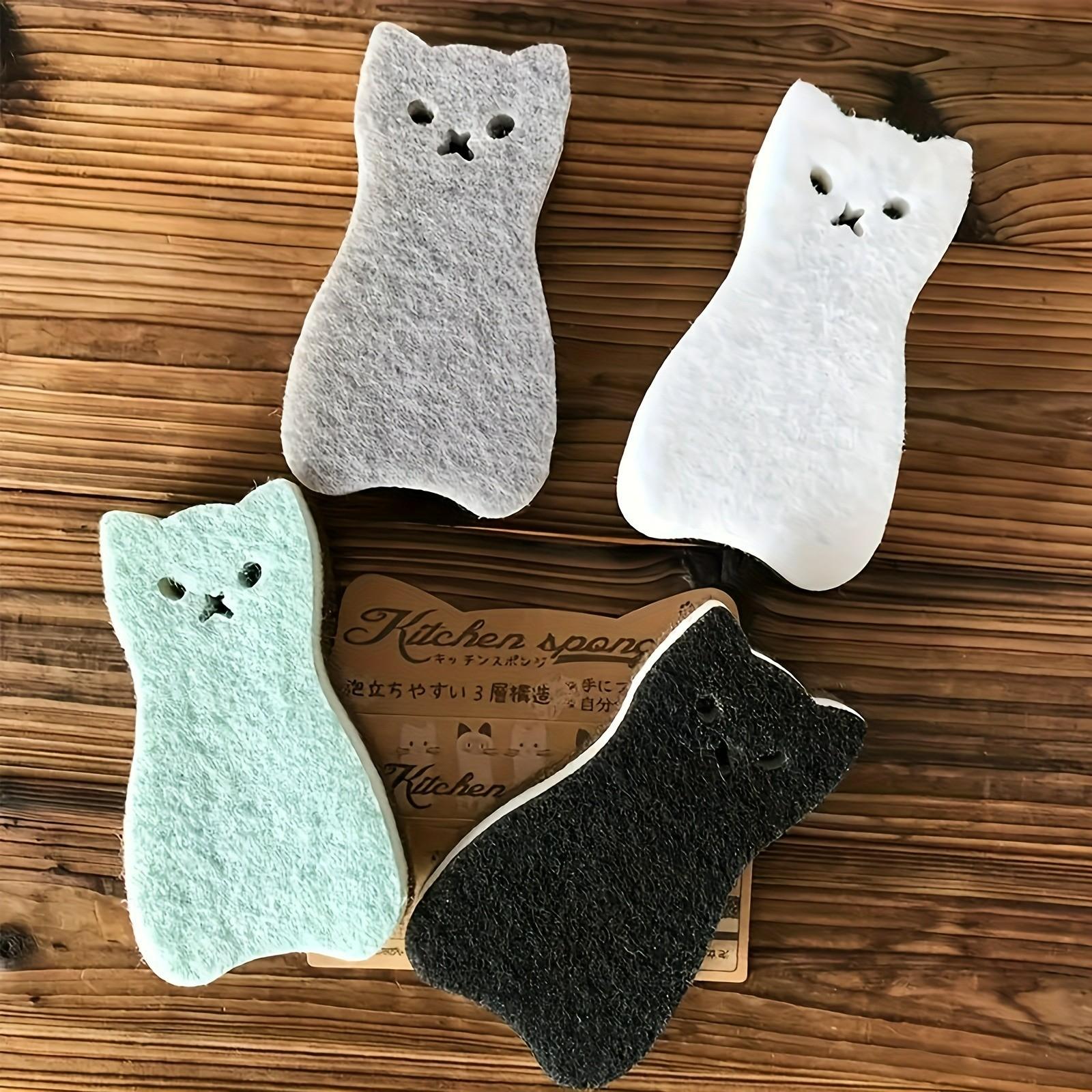Cute Cat-Shaped Kitchen Sponge Set, Multi-Functional Durable Cleaning Brush, Light Mint Colors, Essential Kitchen Tool