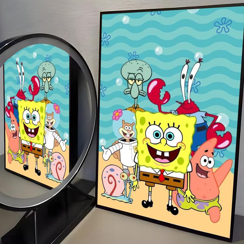 Cartoon S-SpongeBob S-SquarePants Poster Waterproof HD Wall Sticker | Self-Adhesive Decorative Art Poster | Fade-Resistant Scratch-Proof for Long-Term Use | Easy to Apply and Clean | for Home Office Bedroom Living Room Kitchen Decor | Gift Idea