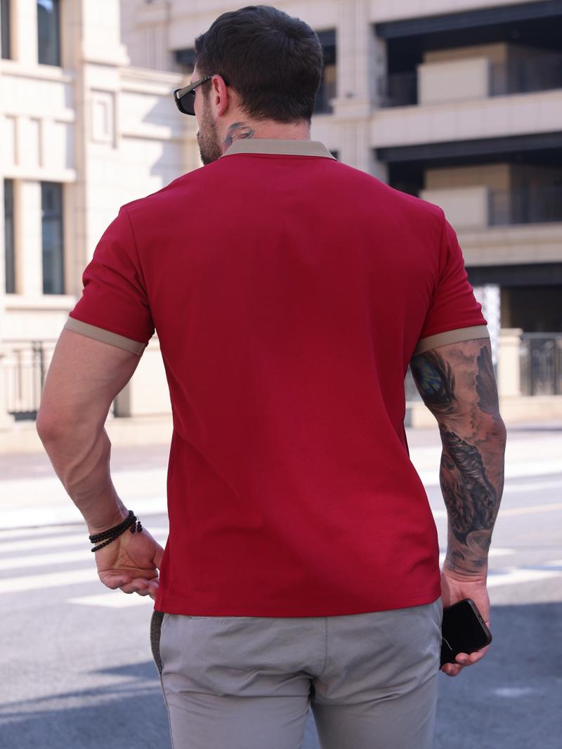 Men's Colorblock Short Sleeve Casual Collared Polo Shirt, Regular Fit Fashion Comfy Half Placket Top for Summer, Men's Clothes for Outdoor Wear, Menswear