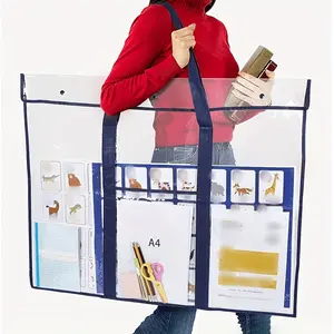 Large PVC Art Portfolio Bag with Carry Handle, Waterproof Poster & Artwork Storage Bag, Portable File Organizer for School Office