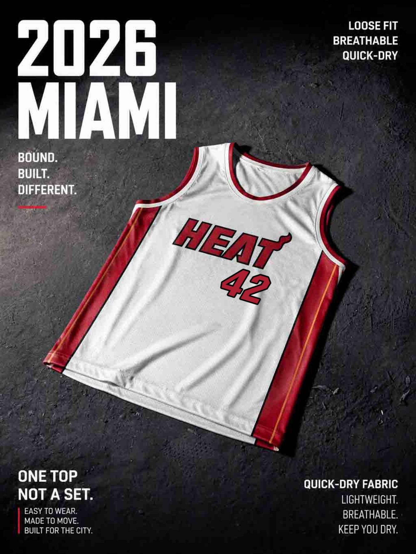 Men's Miami Pattern Sleeveless Basketball Jersey, Mesh Vest with Side Stripes, Quick-Dry Sportswear, Streetwear for Daily Use