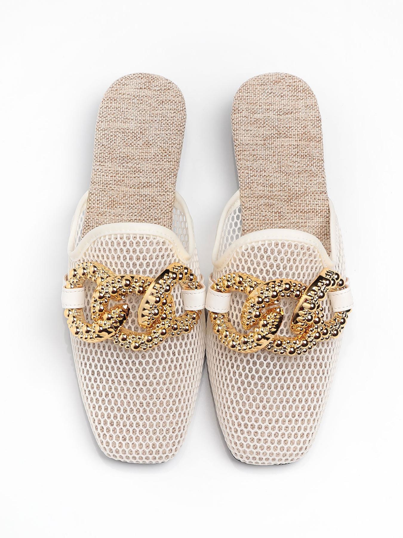 Women's Fashion Slip-On Sandals, Metal Chain Design, Breathable Mesh Upper, Eva Sole, Summer Casual Beach Shoes, Slip On Mules